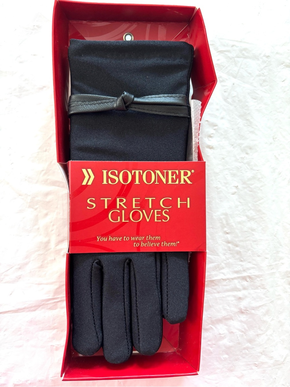 Isotoner Black Stretch Gloves with Ribbon Detail - Picture 5 of 6